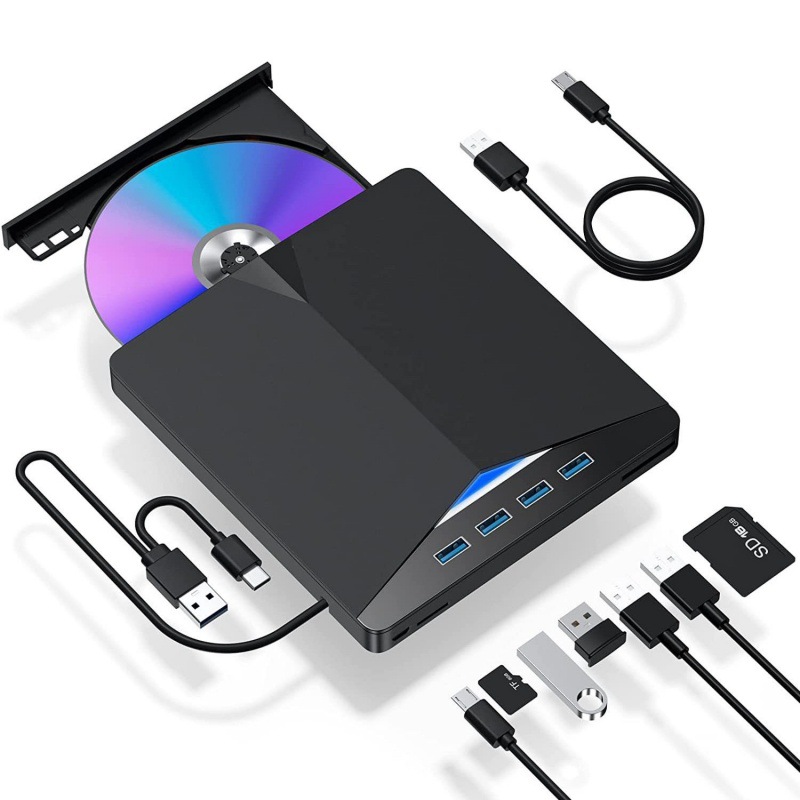 7-in-1 USB 3.0 External DVD Burner, Type-C Multi-function CD Drive, Extended Optical Drive